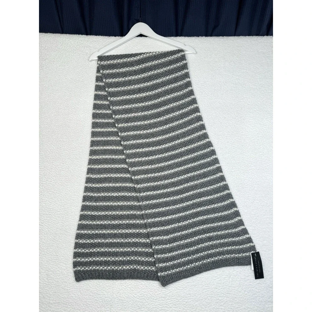 NEW -BLOOMINGDALES The Men's Store Grey/Ivory Striped Scarf - Alpaca Wool 70x15